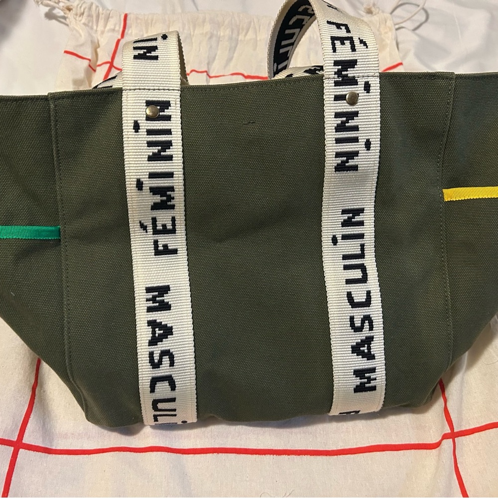 Clare V. 
Green Le Box Canvas Tote with Text Straps